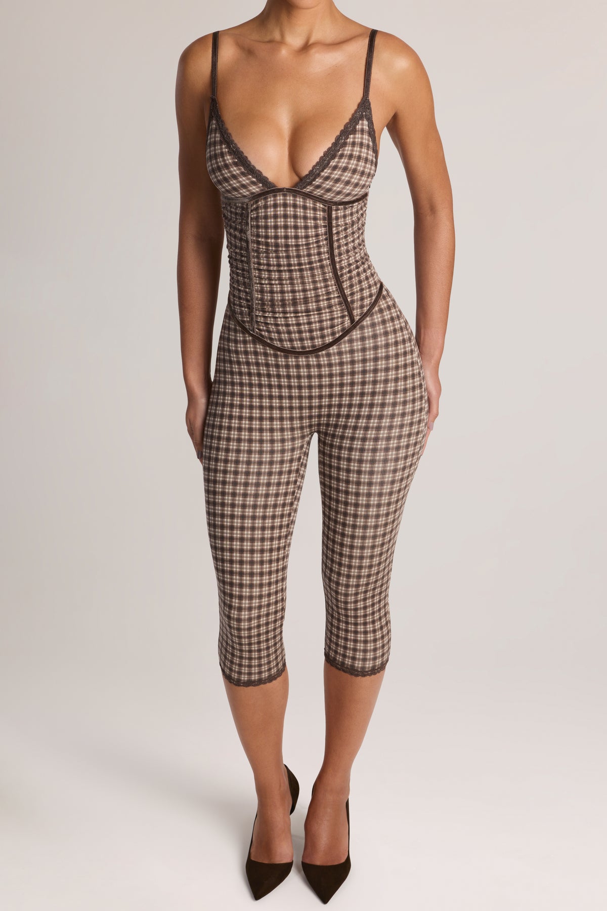 Modal Capri Jumpsuit in Square Check Print