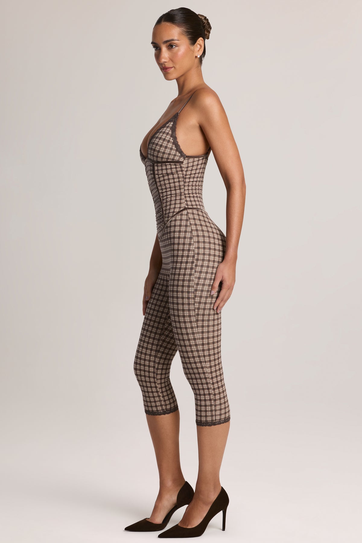 Modal Capri Jumpsuit in Square Check Print