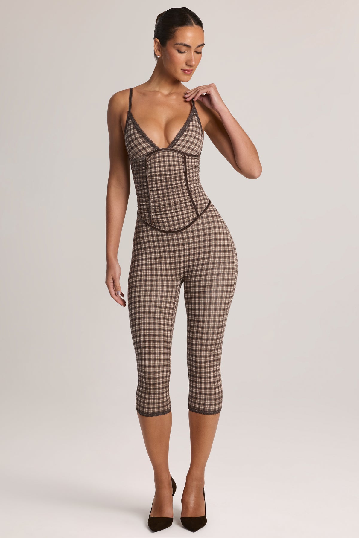 Modal Capri Jumpsuit in Square Check Print