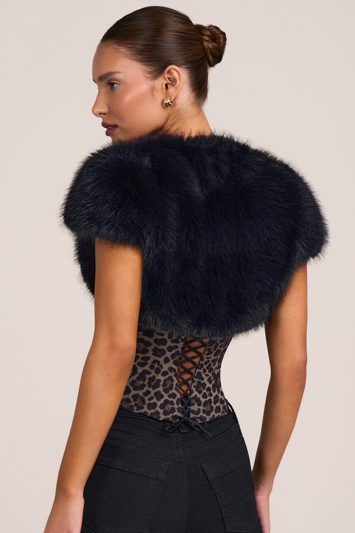 Faux Fur Bolero in Black