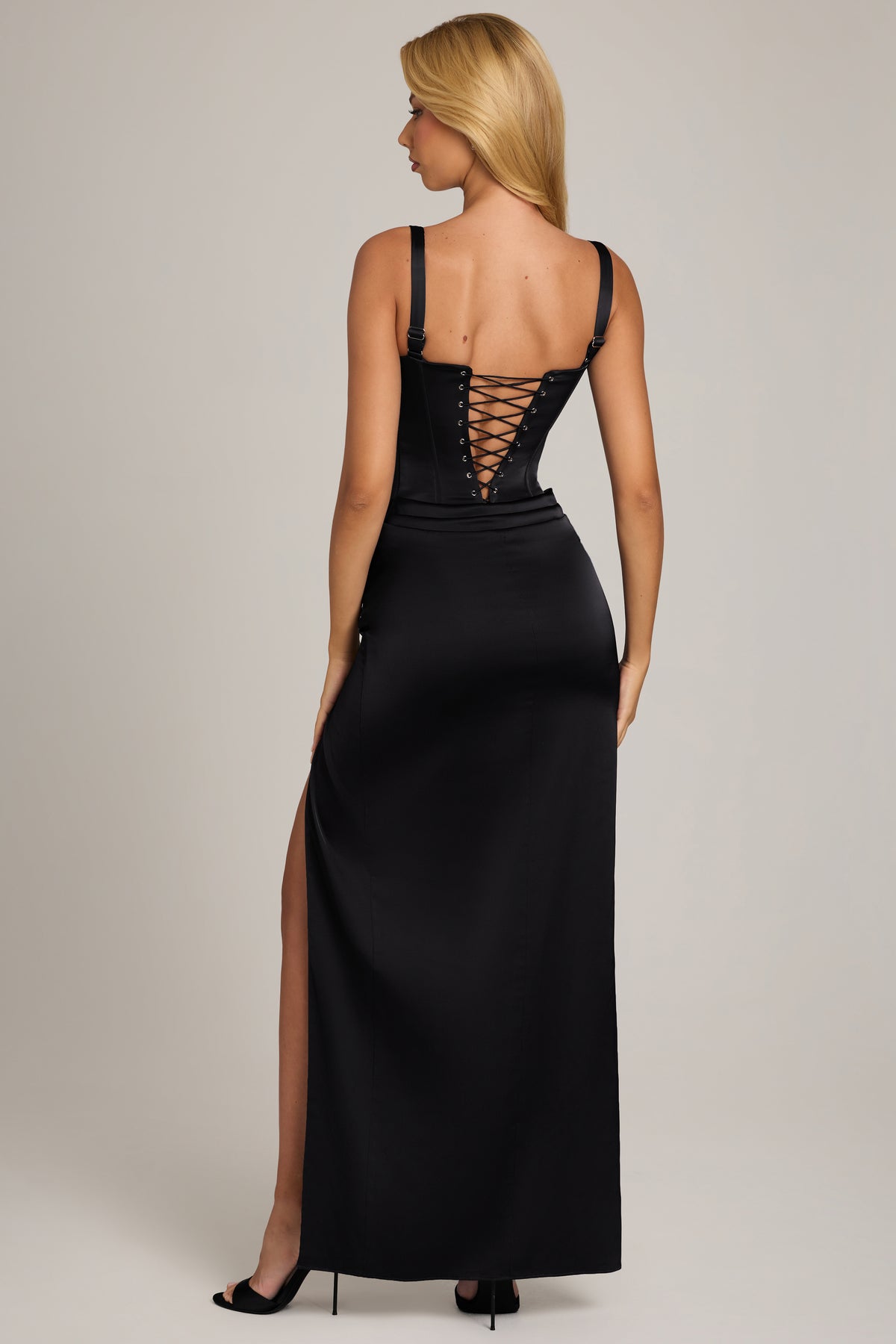 Satin Corset Maxi Dress in Black