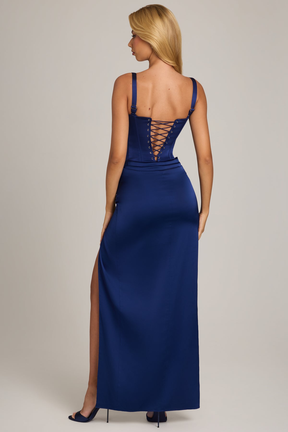 Satin Corset Maxi Dress in Cobalt Blue