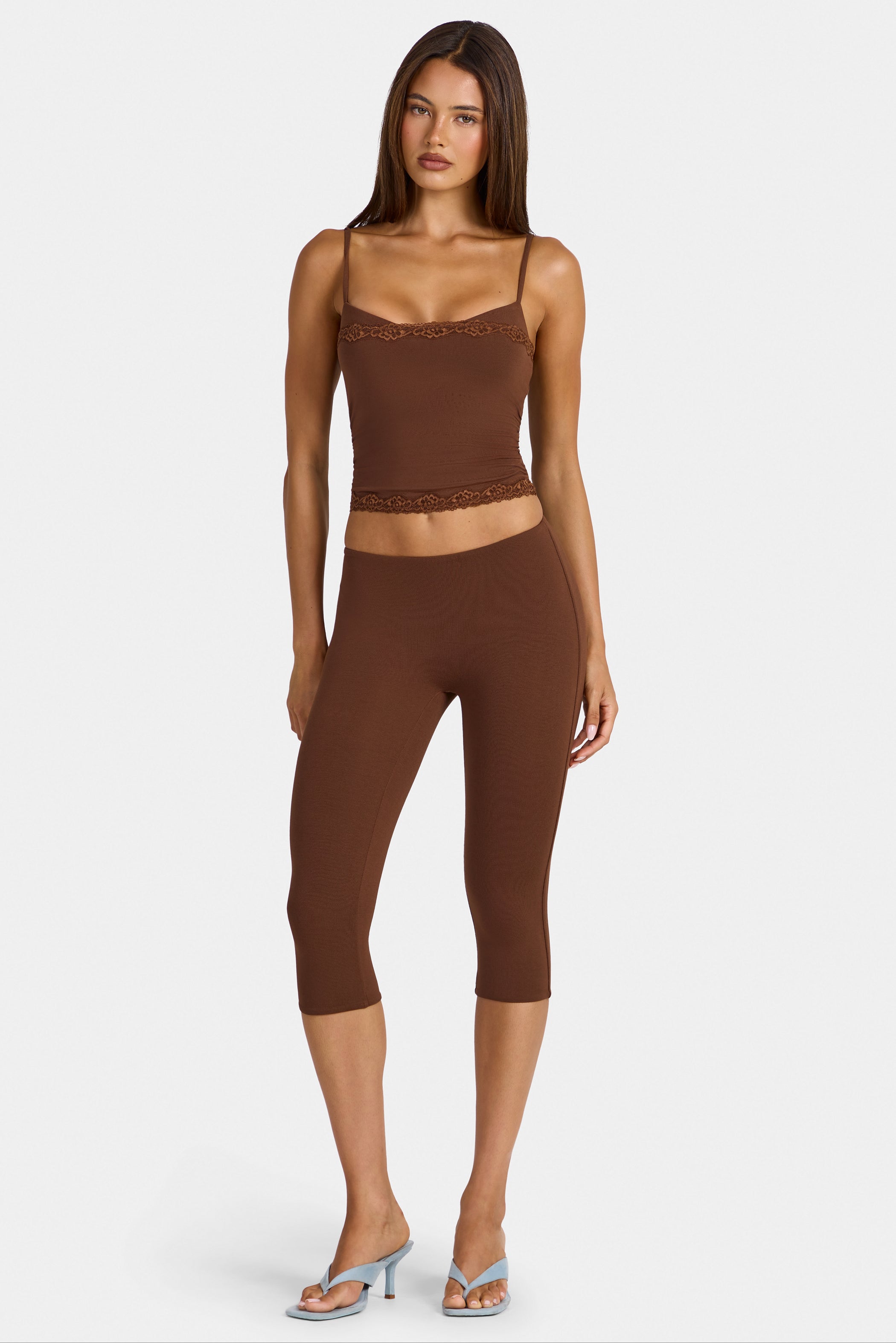Modal Capri Leggings in Cocoa Brown - 1
