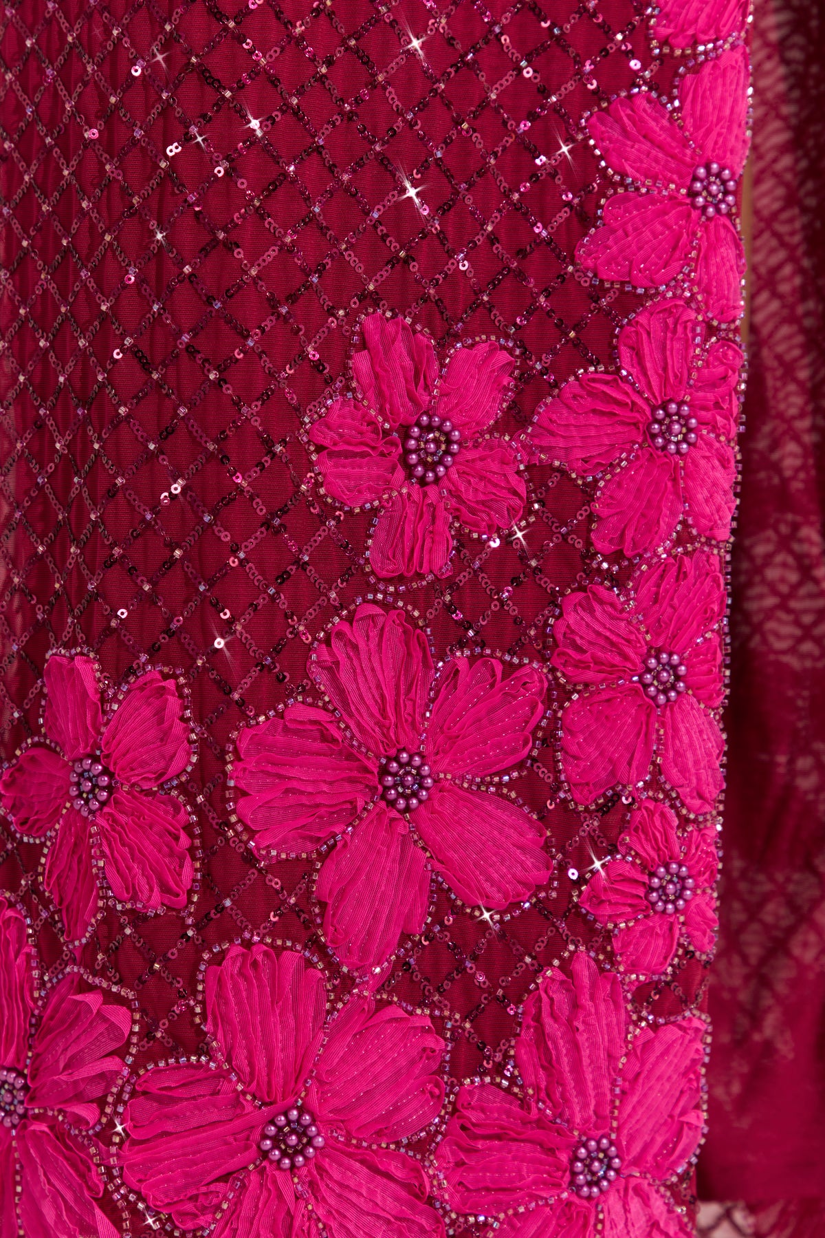 Embellished Square-Neck Maxi Dress in Cranberry