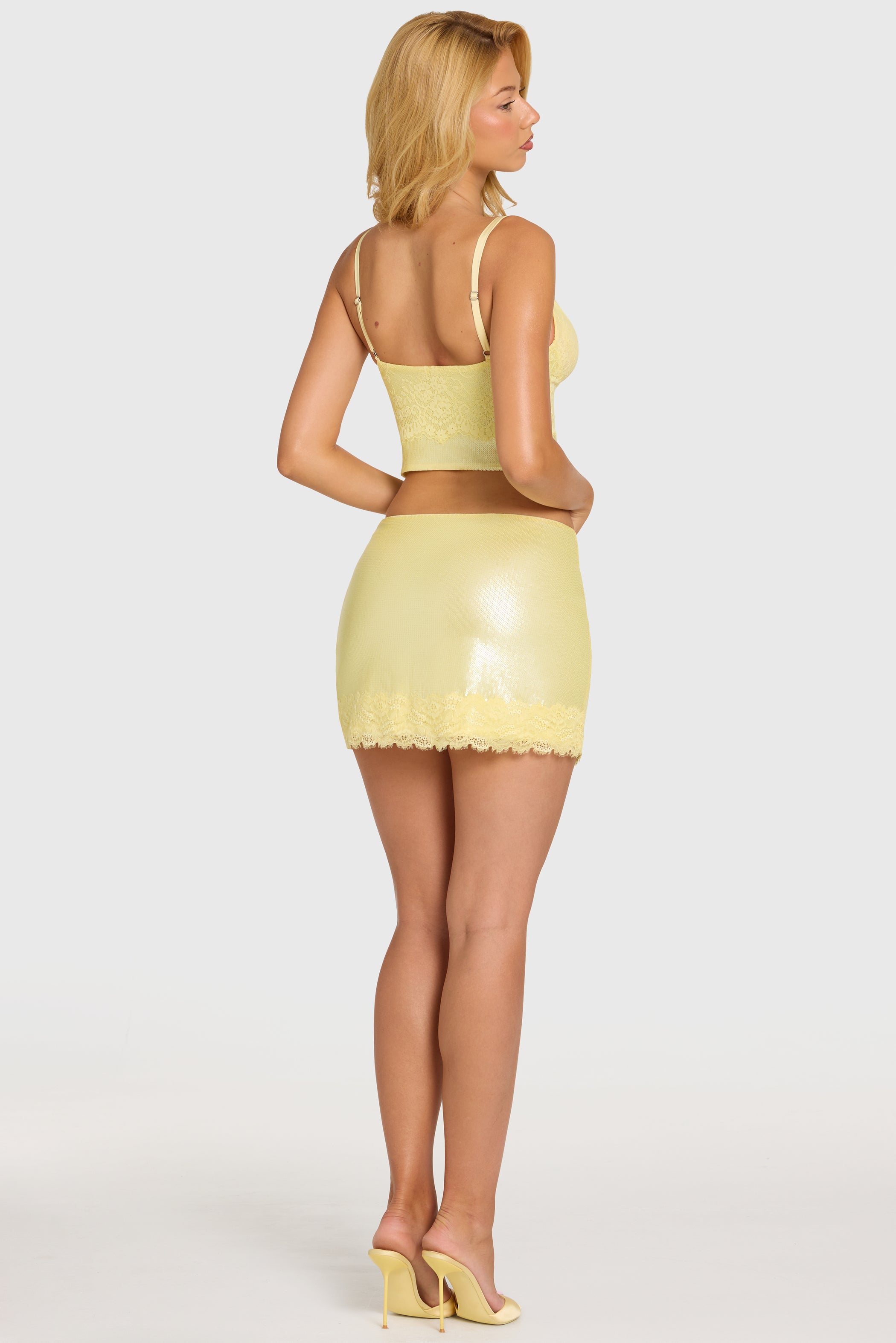 Sequin Lace Mid-Rise Mini Skirt in Butter - 2