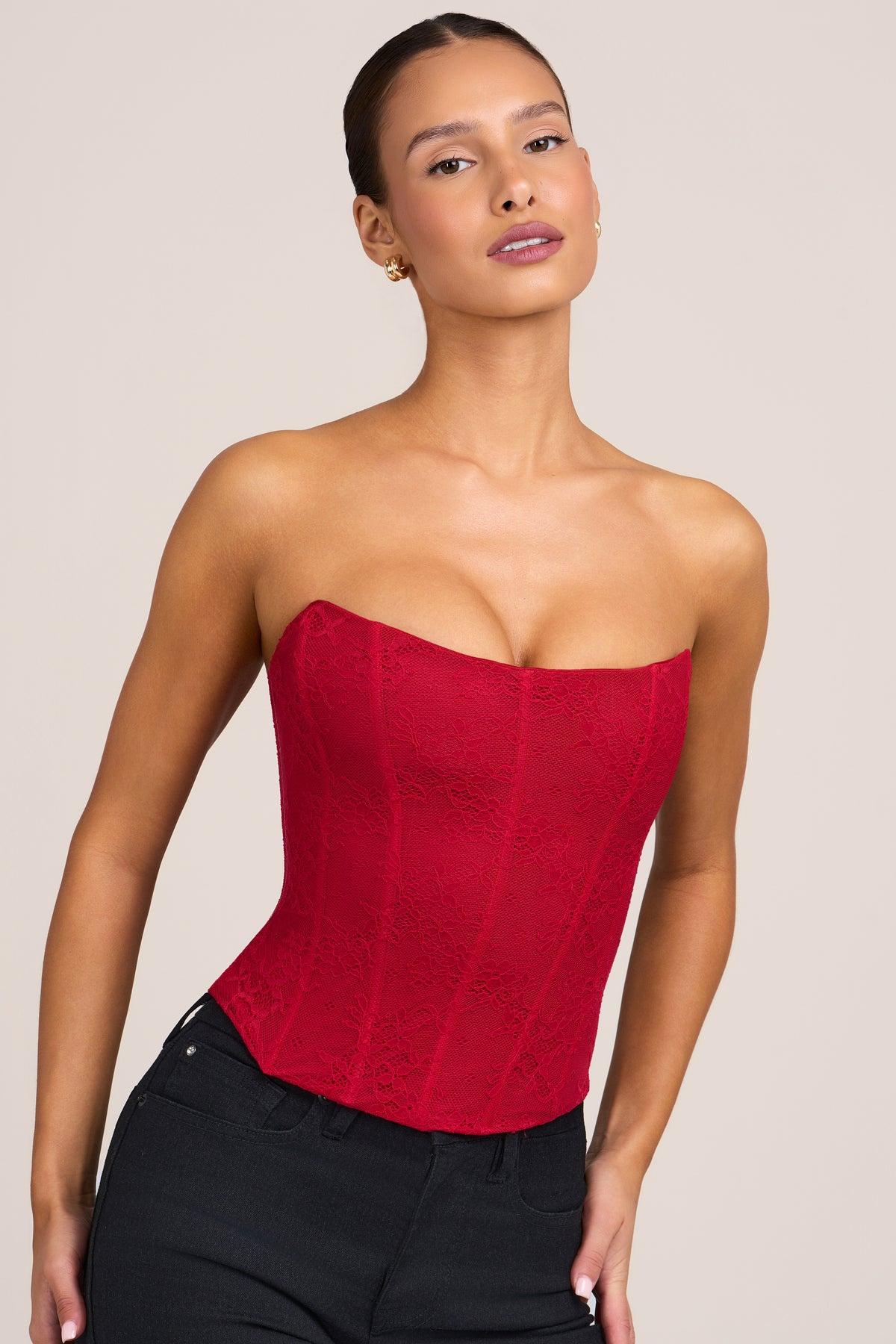 Lace Corset Top in Fire Red