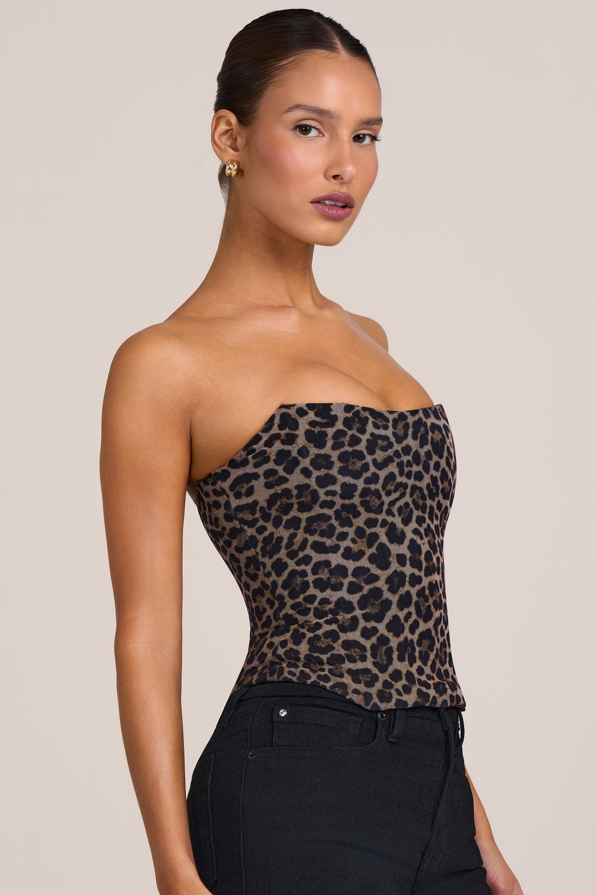 Mesh Corset Top in Leopard Print