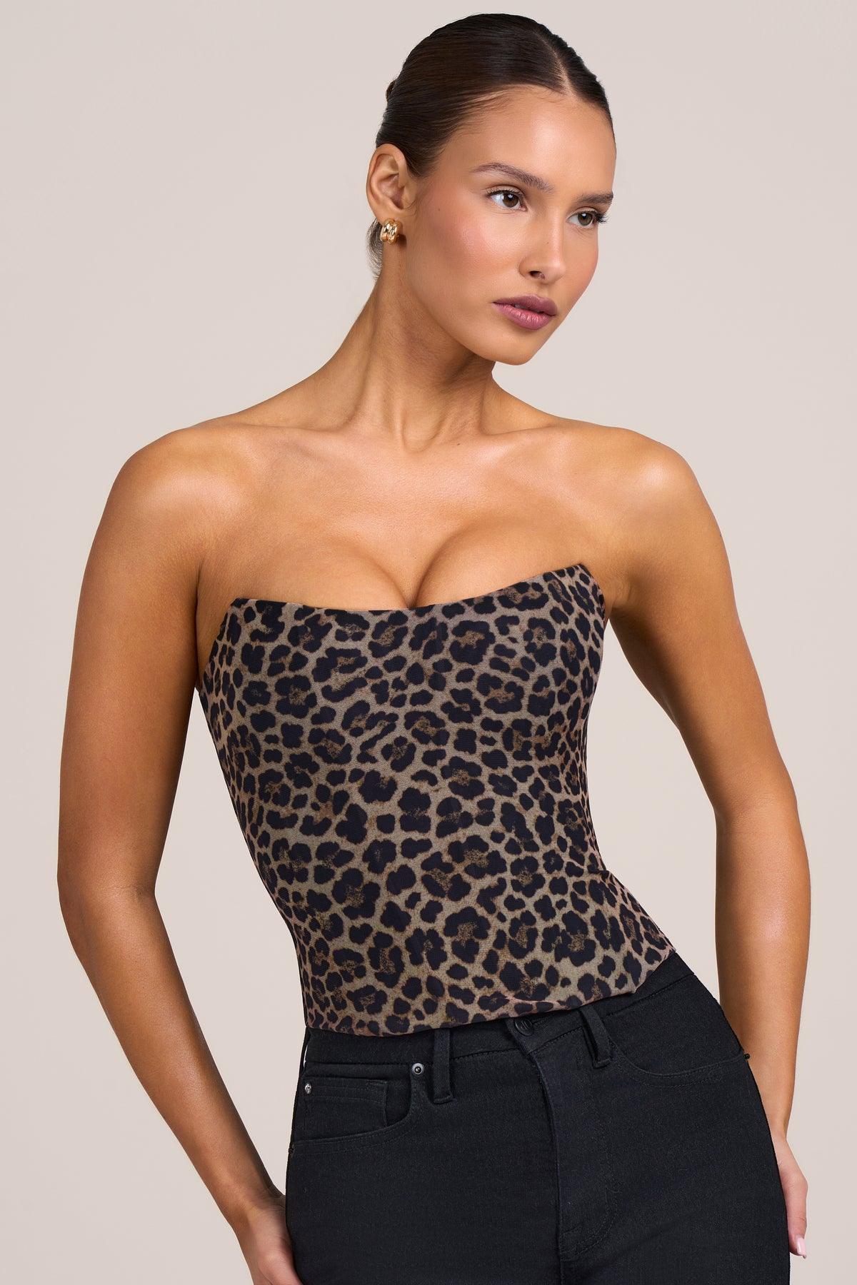 Mesh Corset Top in Leopard Print