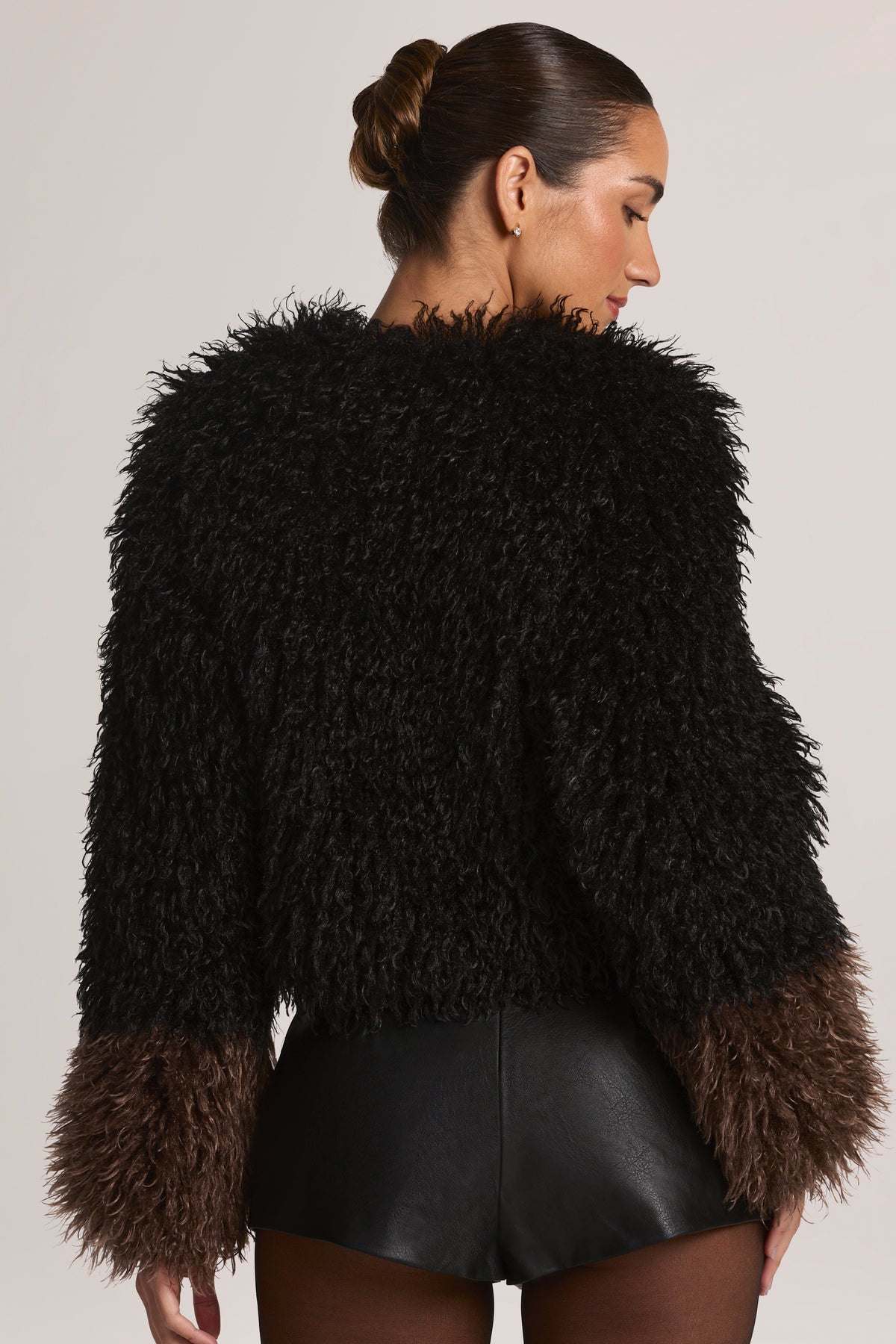 Mongolian Fur Jacket in Black - 2