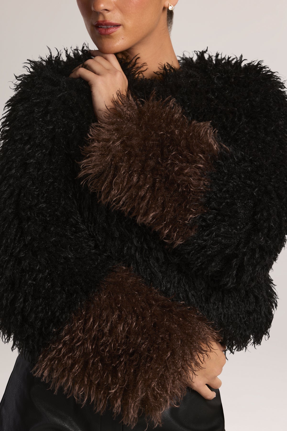 Mongolian Fur Jacket in Black