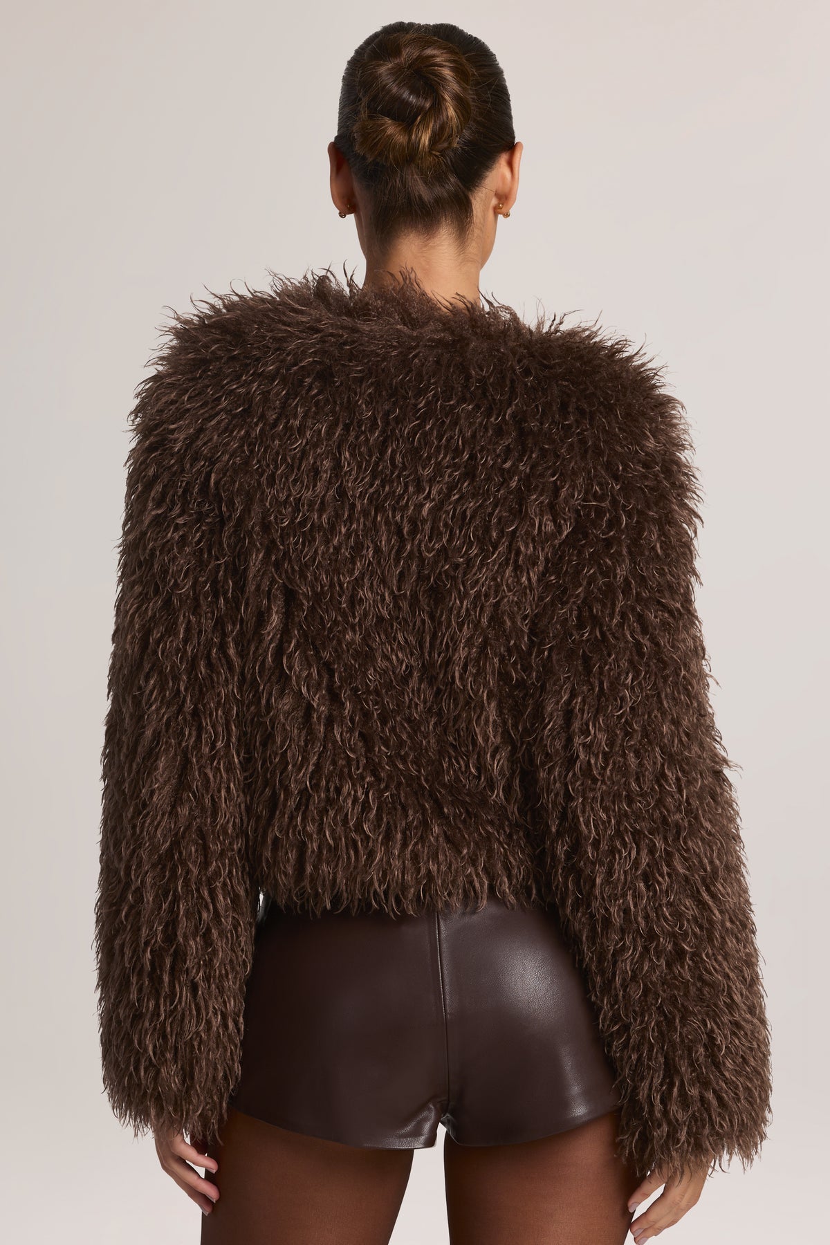 Mongolian Fur Jacket in Chocolate Brown - 2