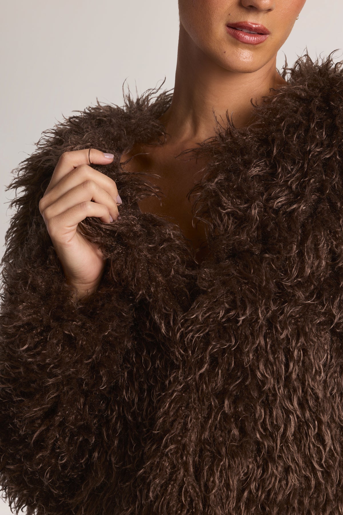 Mongolian Fur Jacket in Chocolate Brown