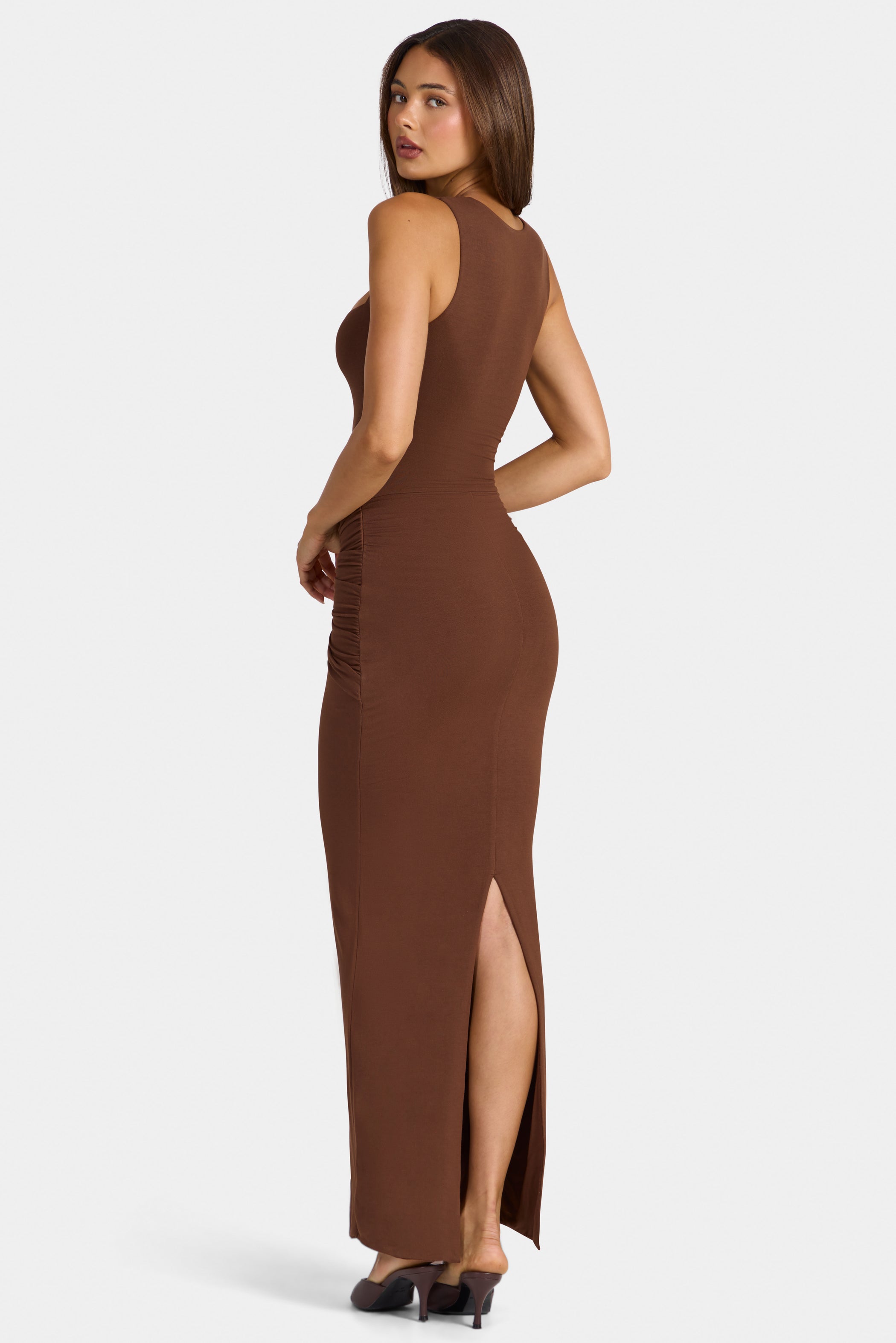 Modal Square-Neck Maxi Dress in Cocoa Brown - 2