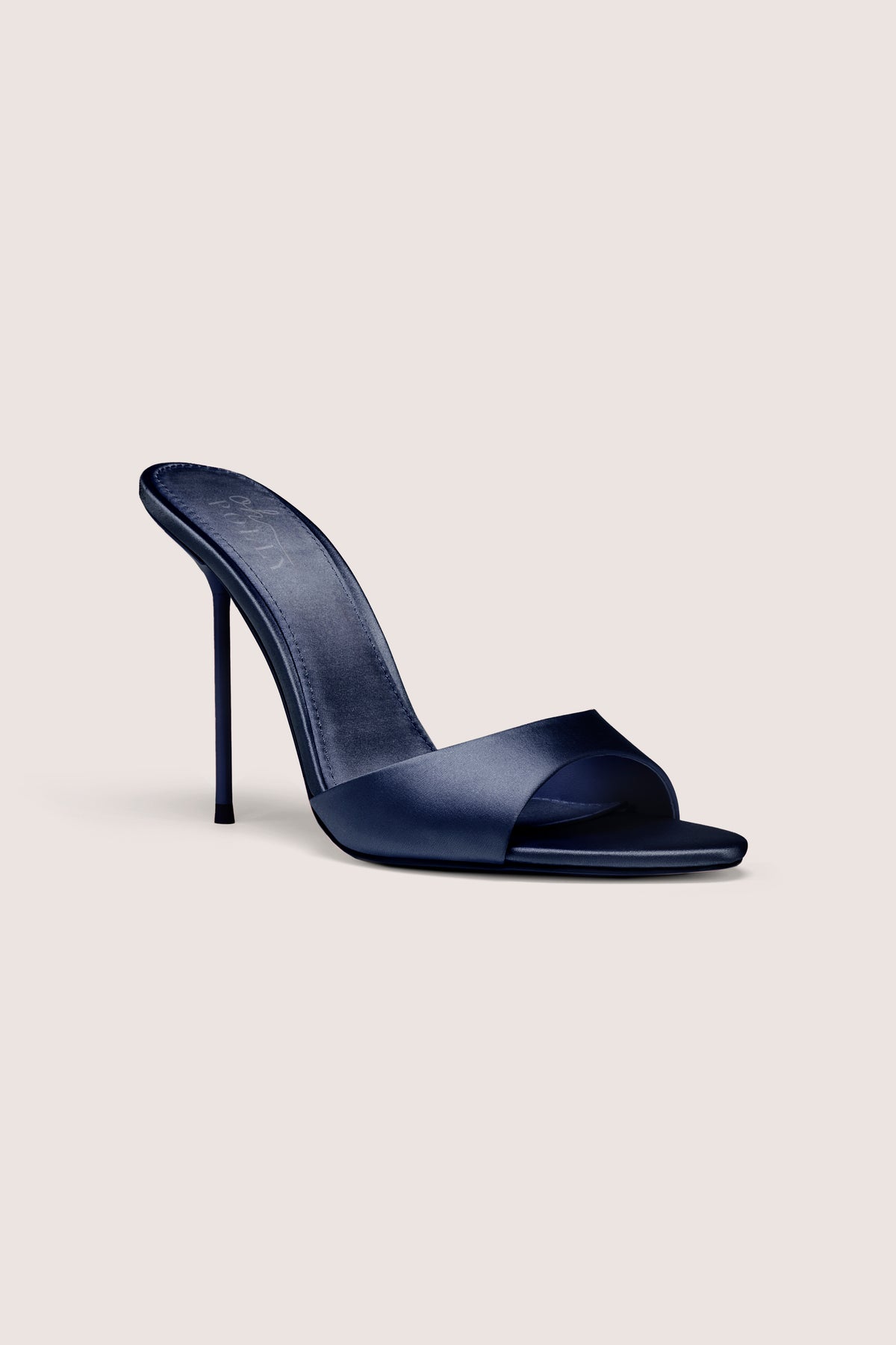 Satin Heeled Mule Sandal in Midnight Blue