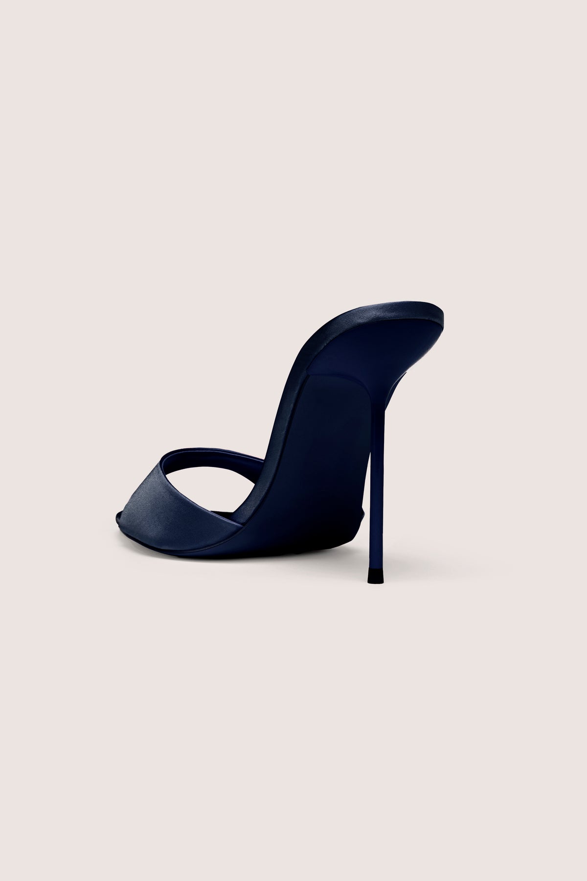Satin Heeled Mule Sandal in Midnight Blue