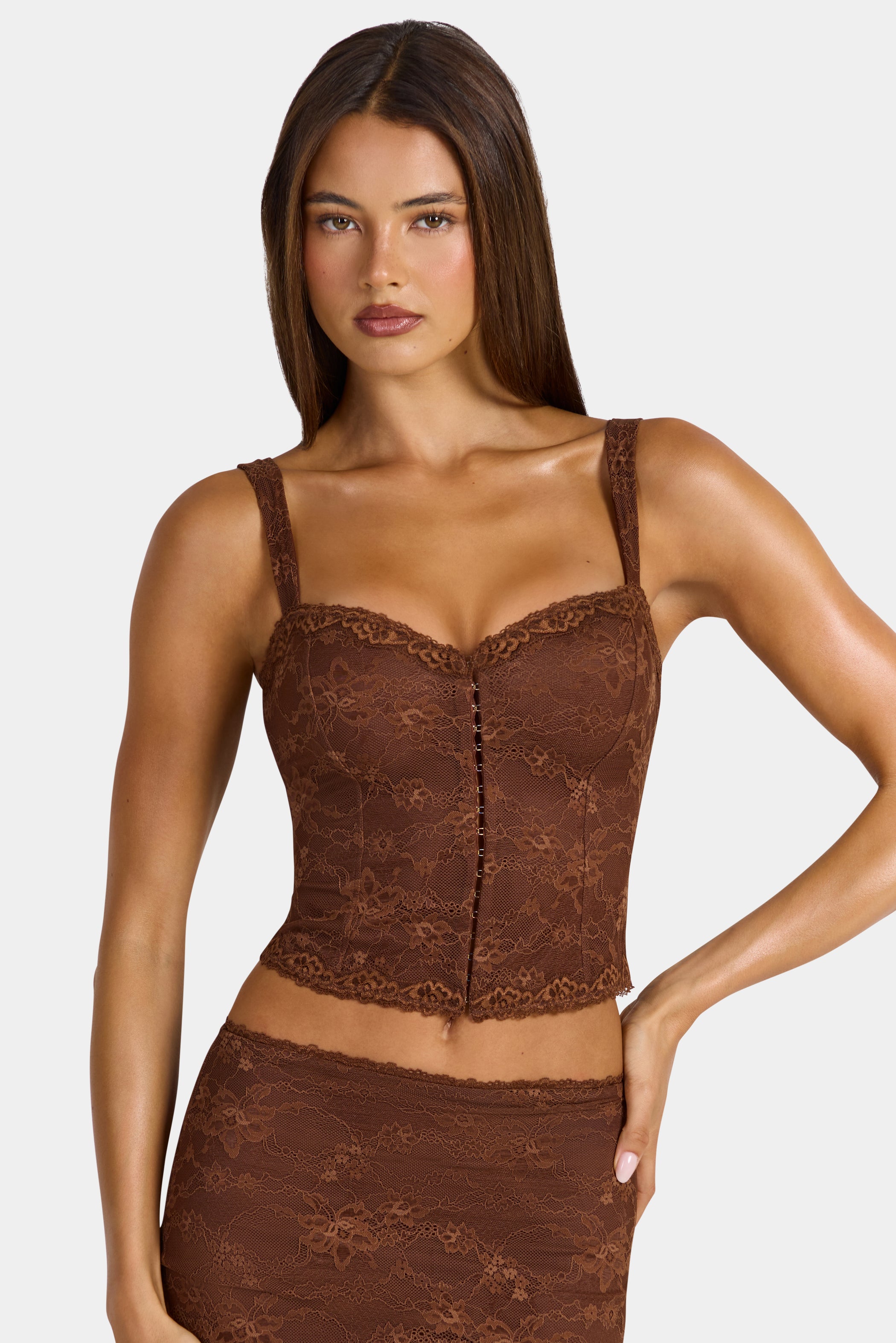 Lace Cami Top in Cocoa Brown