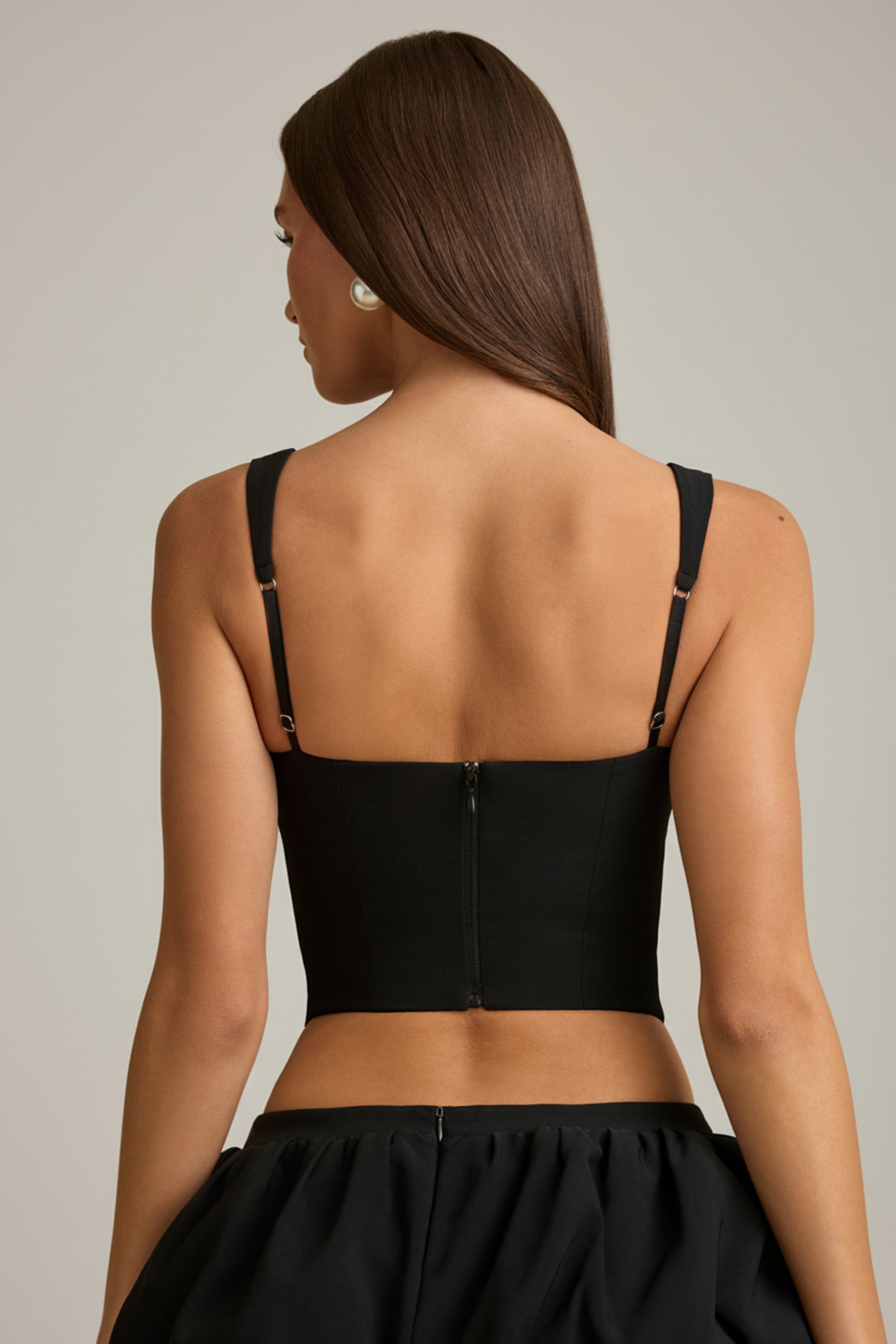 Cut-Out Bow-Detail Corset Top in Black - 2