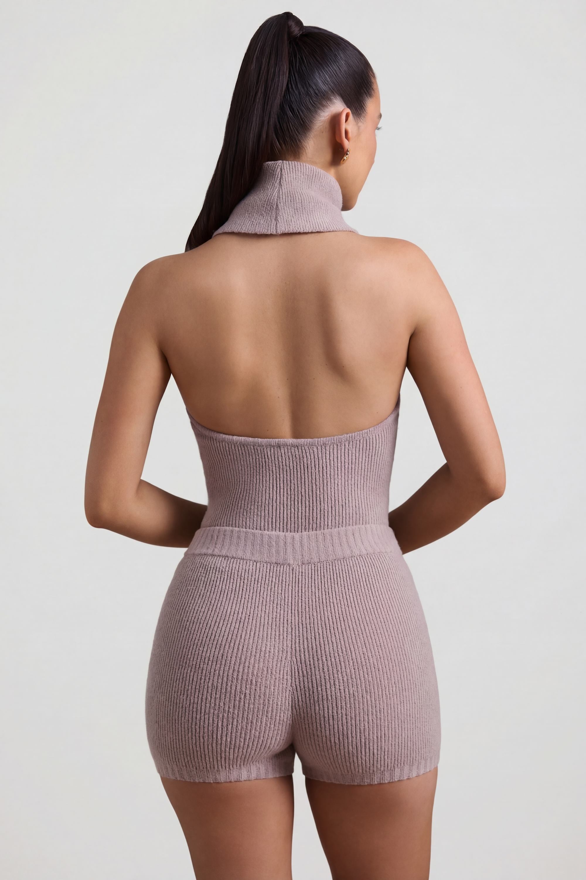 Ribbed-Knit Shorts in Taupe - 2