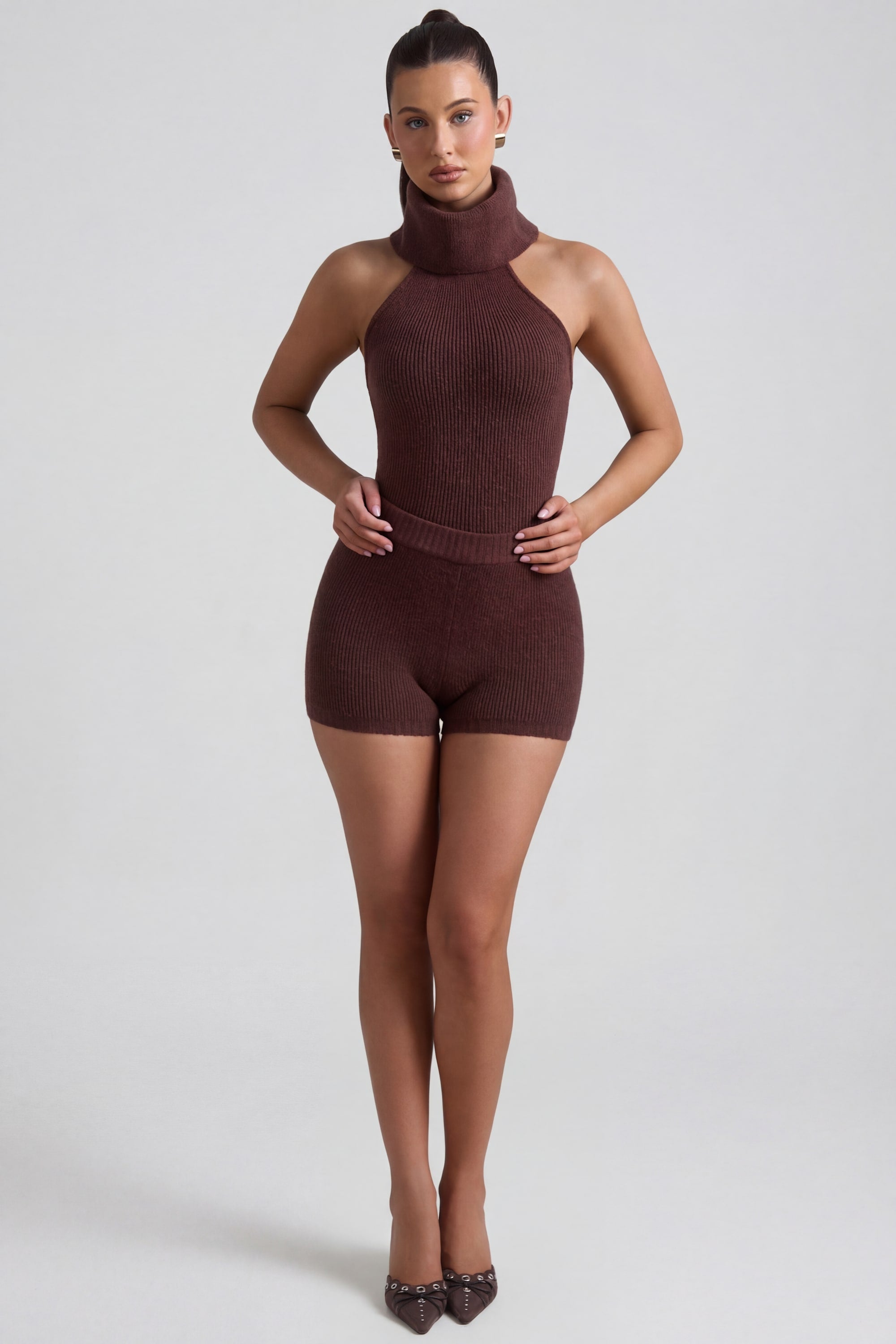 Ribbed-Knit Shorts in Espresso - 1