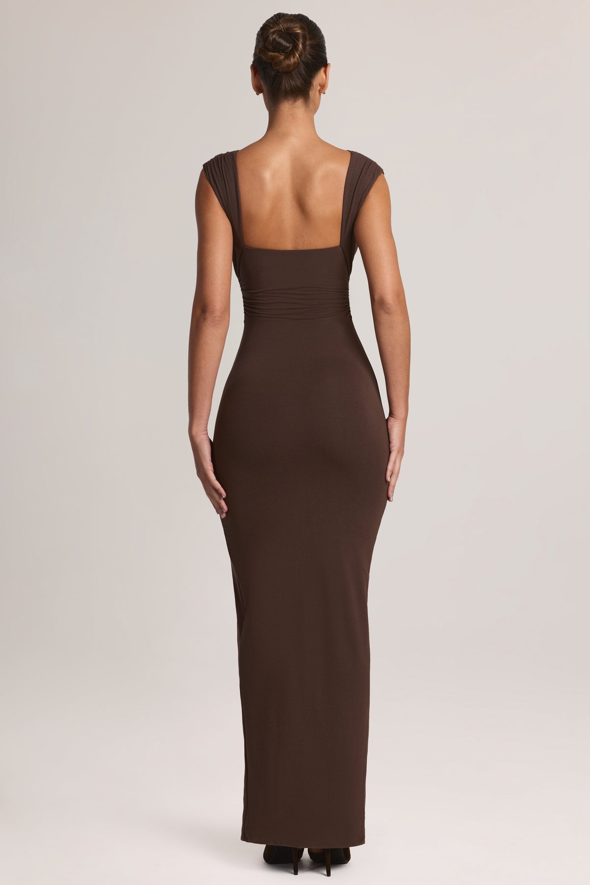Modal Plunge-Neck Maxi Dress in Chocolate Brown - 2