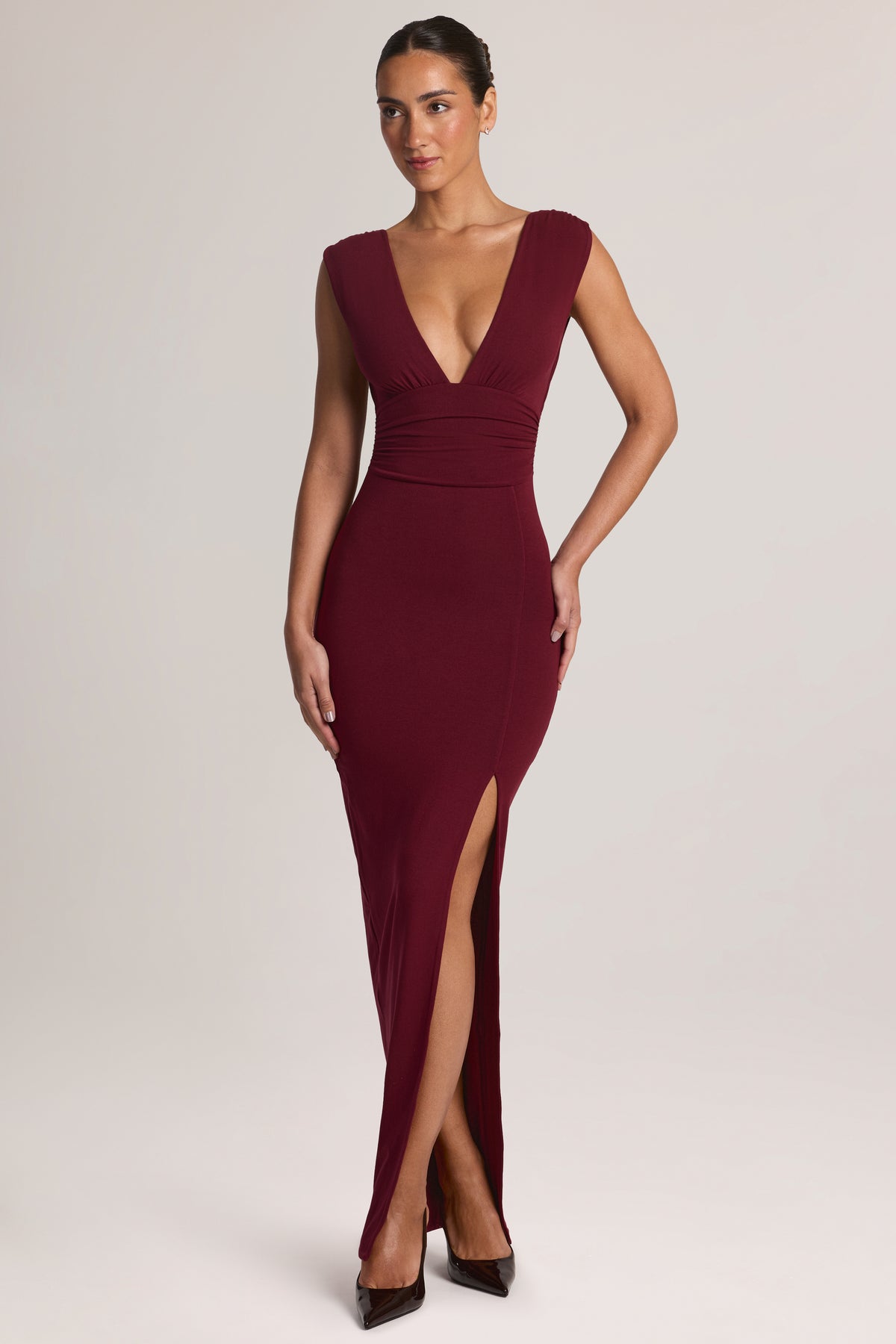 Modal Plunge-Neck Maxi Dress in Wine