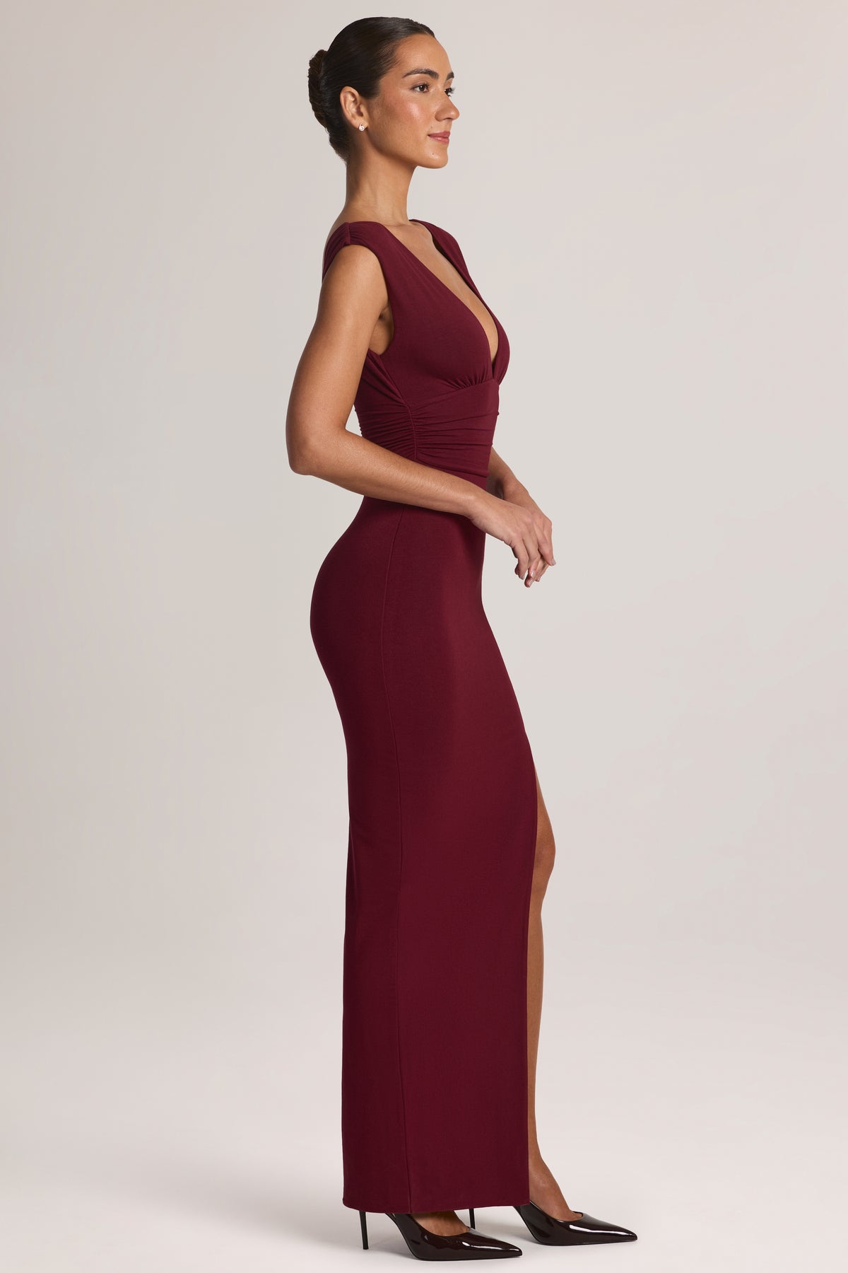 Modal Plunge-Neck Maxi Dress in Wine
