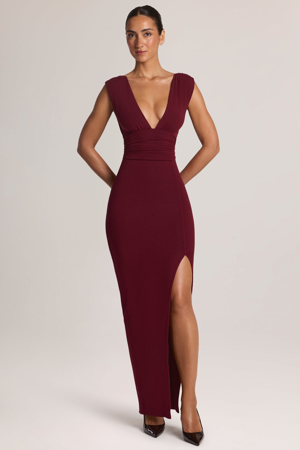Modal Plunge-Neck Maxi Dress in Wine - 1