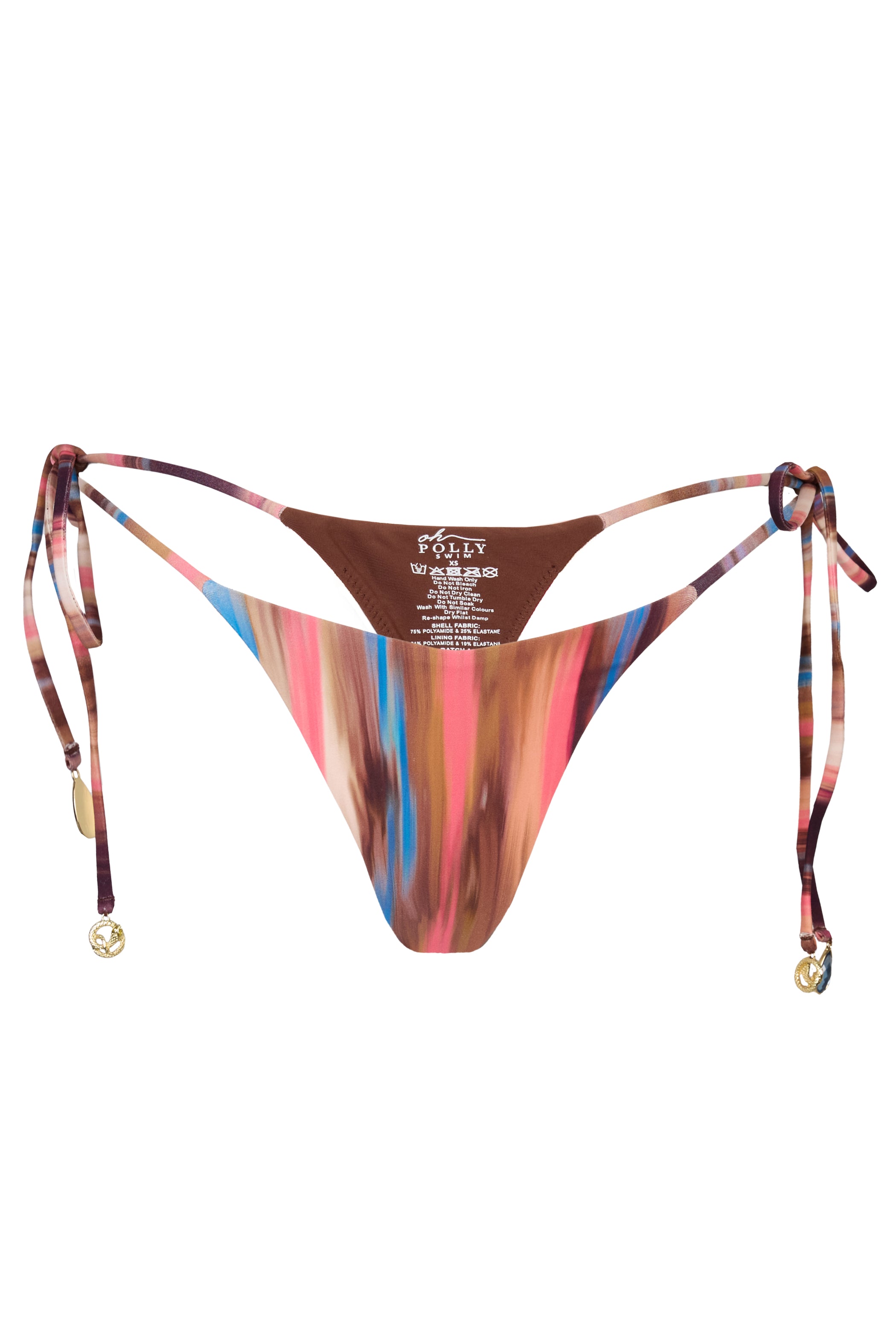 Tie-Side Thong Bikini Bottoms in Abstract Stripe