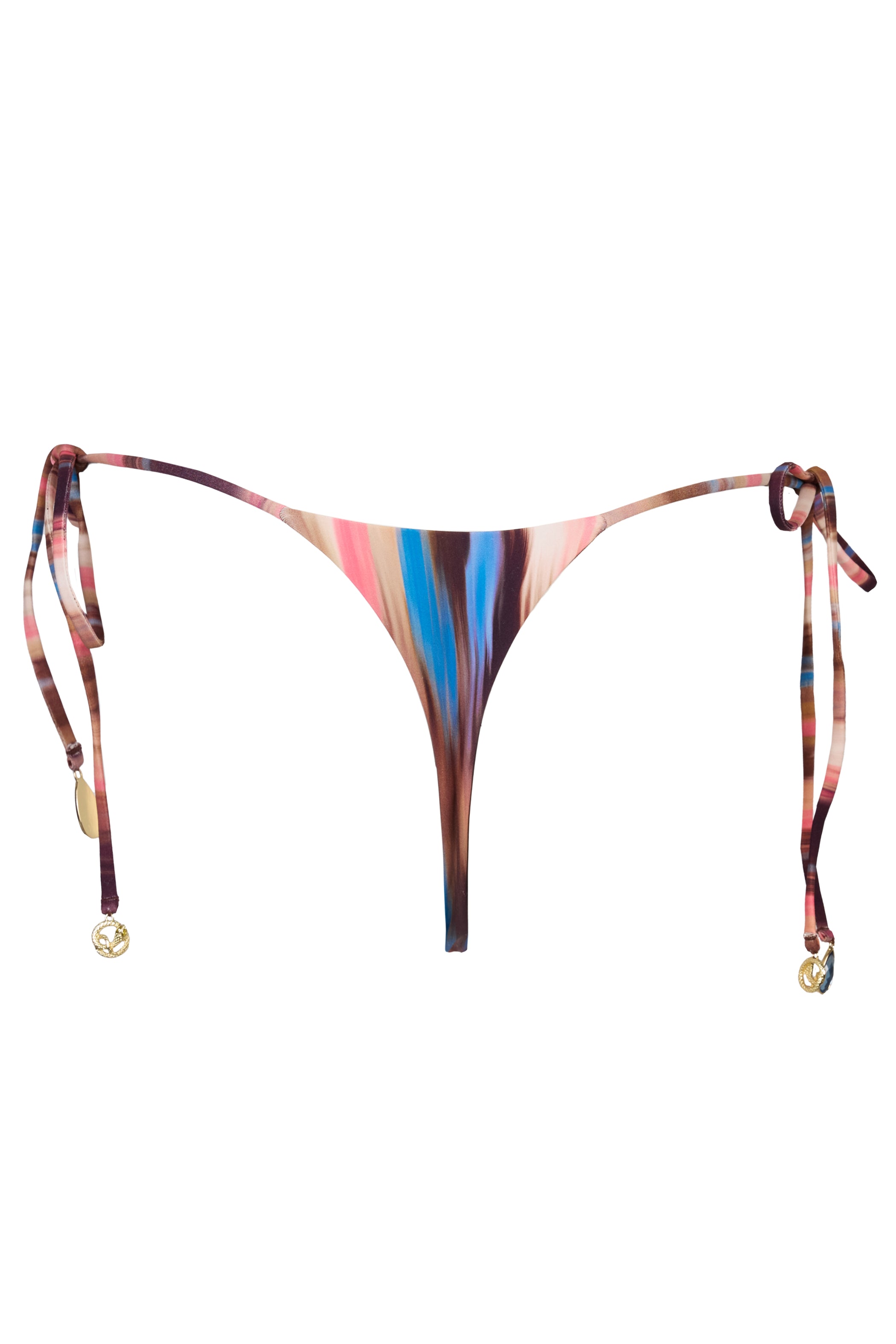 Tie-Side Thong Bikini Bottoms in Abstract Stripe