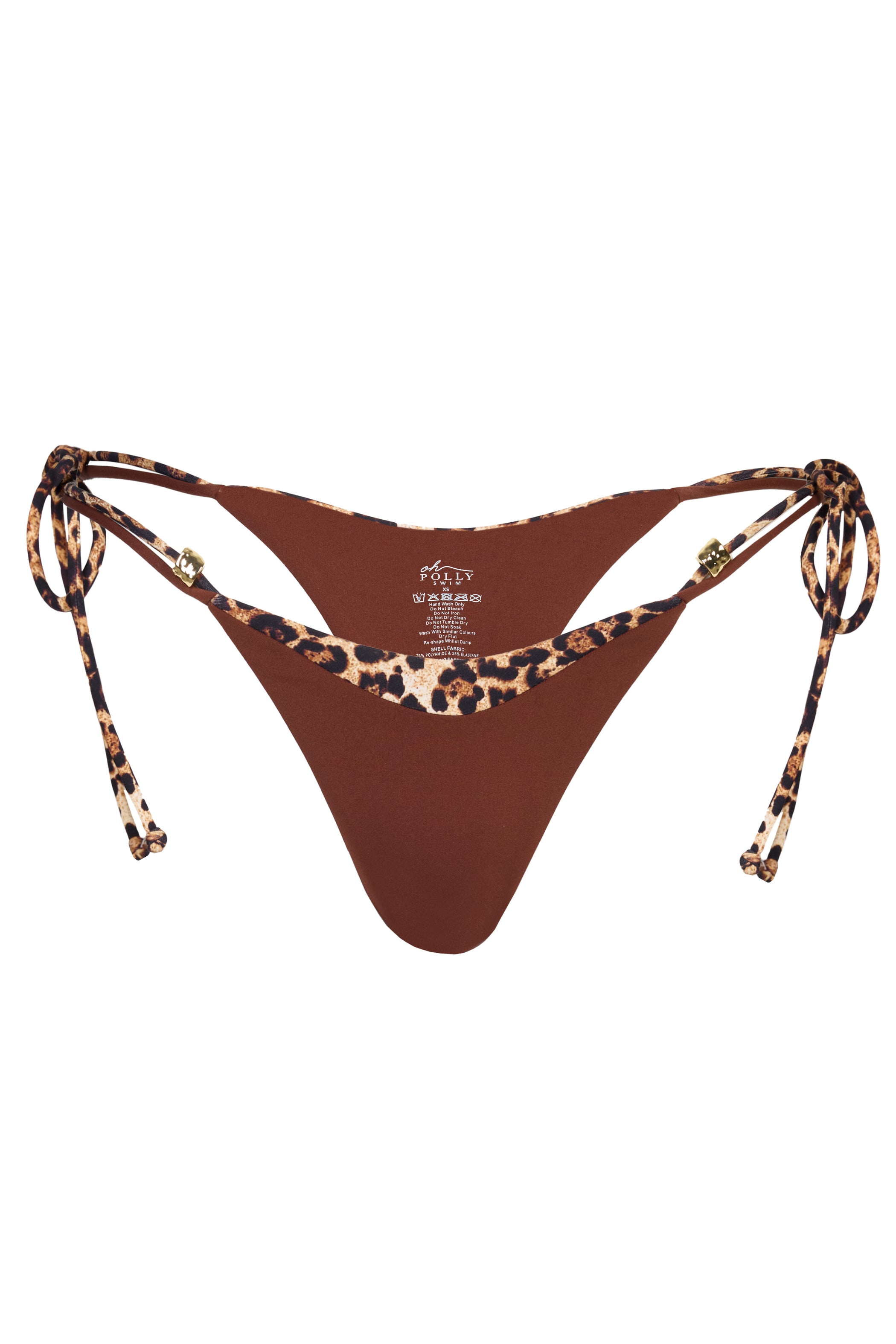 Tie-Side Thong Bikini Bottoms in Brown Contrast