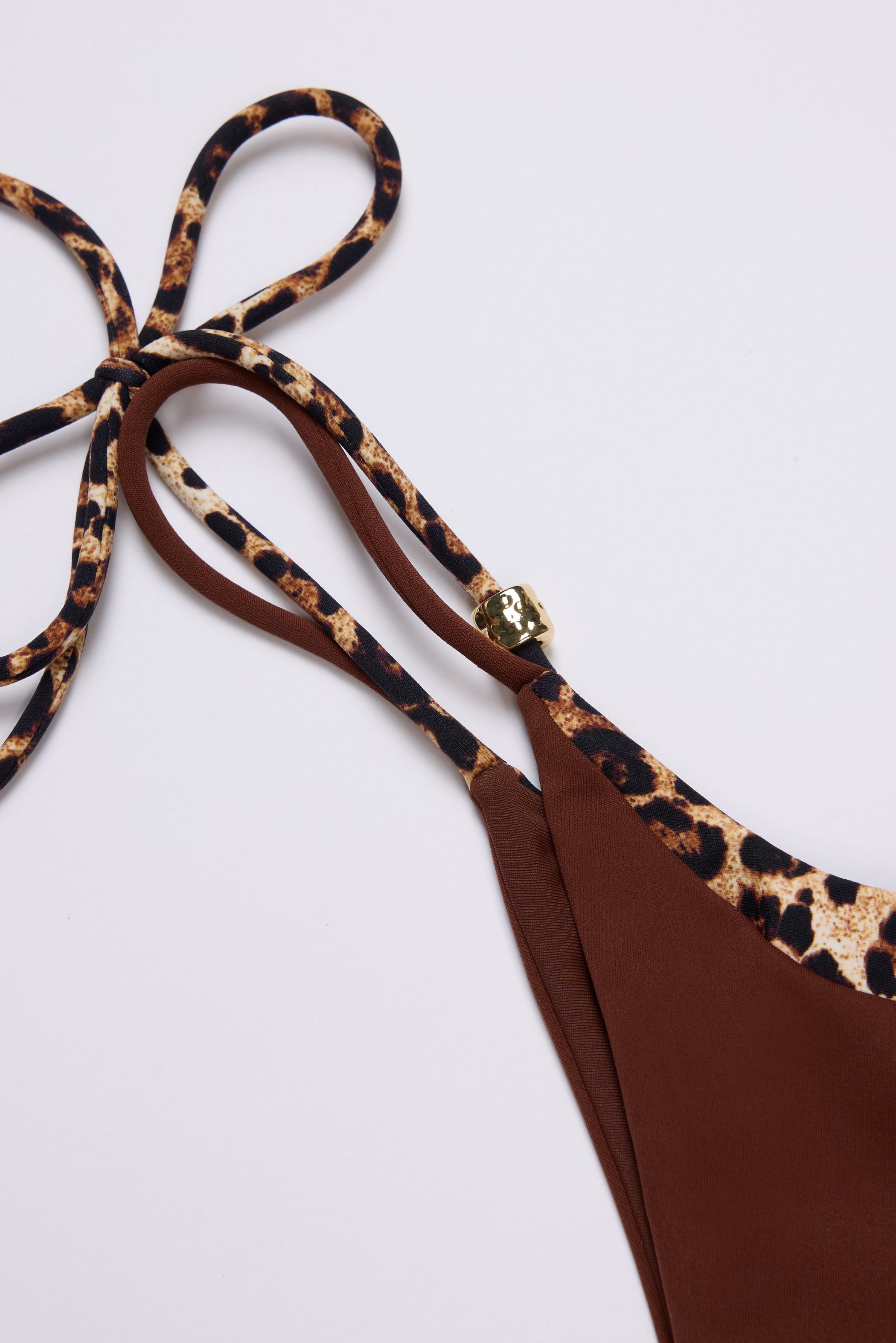 Tie-Side Thong Bikini Bottoms in Brown Contrast