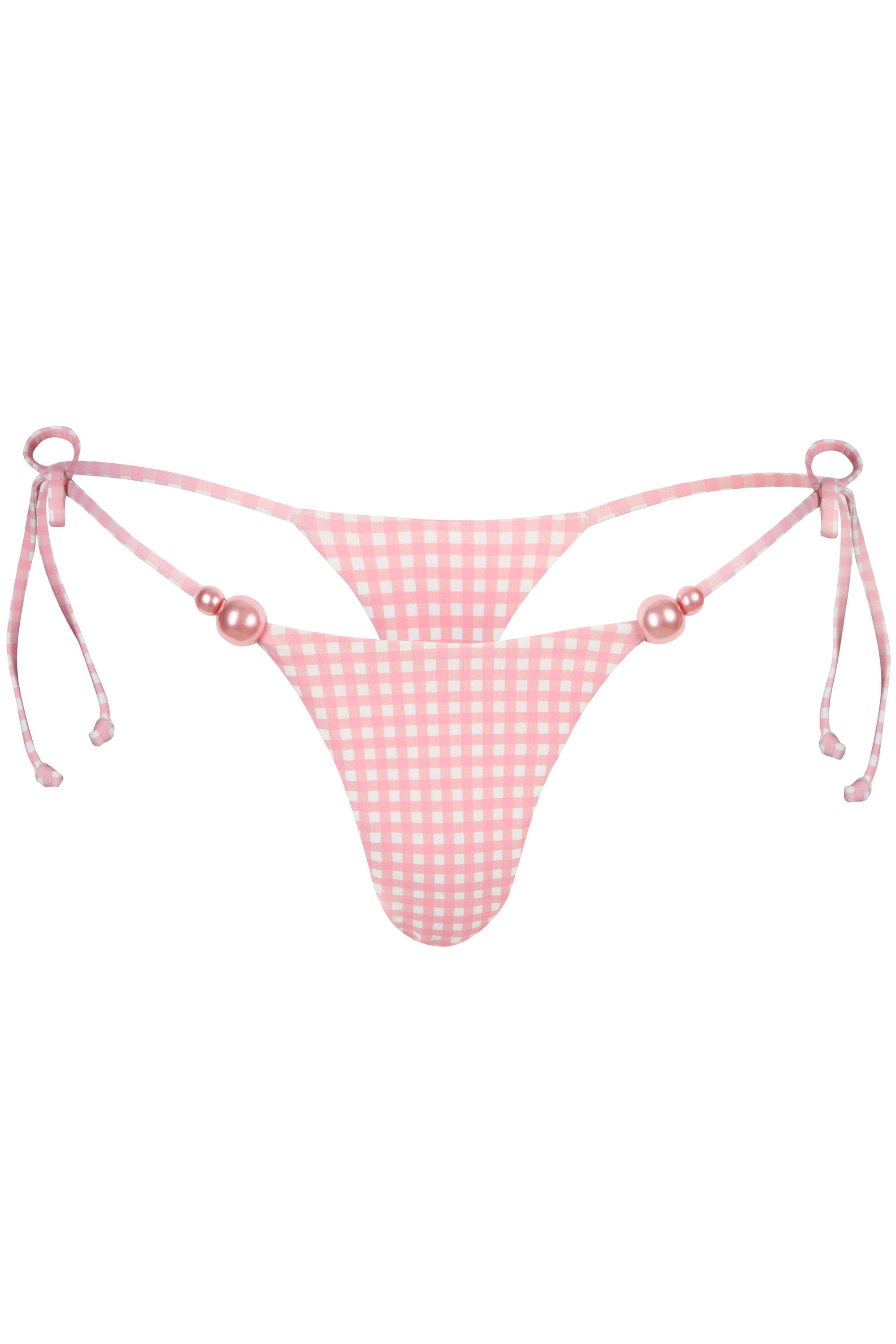 Side-Tie Thong Bikini Bottoms  in Pink Gingham Print