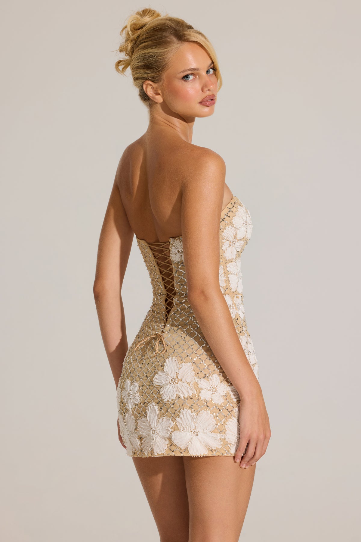 Embellished Bodycon Mini Dress in Gold