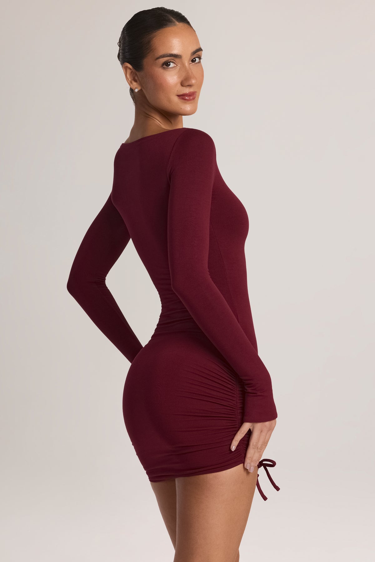 Modal Long-Sleeve Mini Dress in Wine - 2