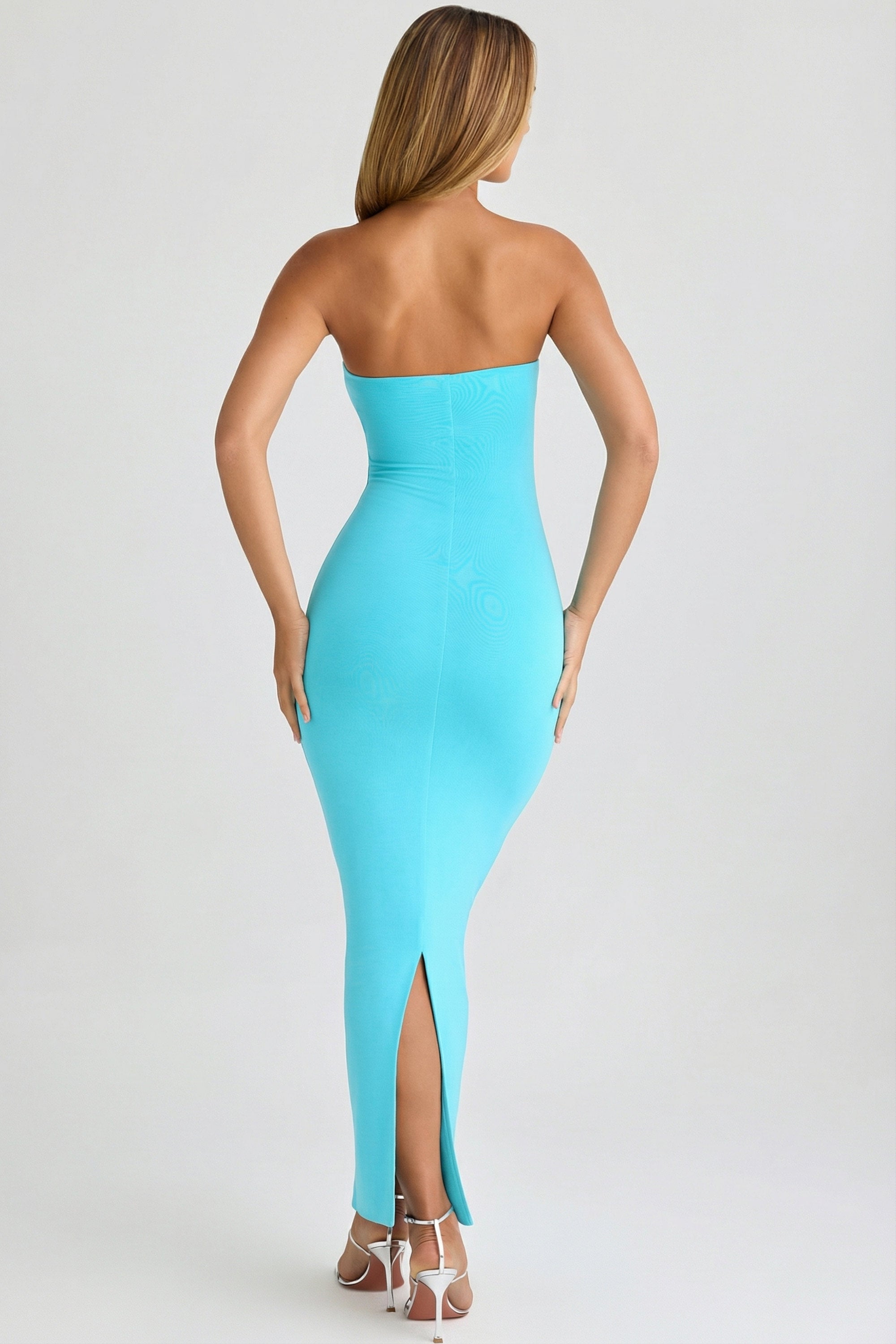 Modal Bandeau Bodycon Maxi Dress in Aqua Blue - 2