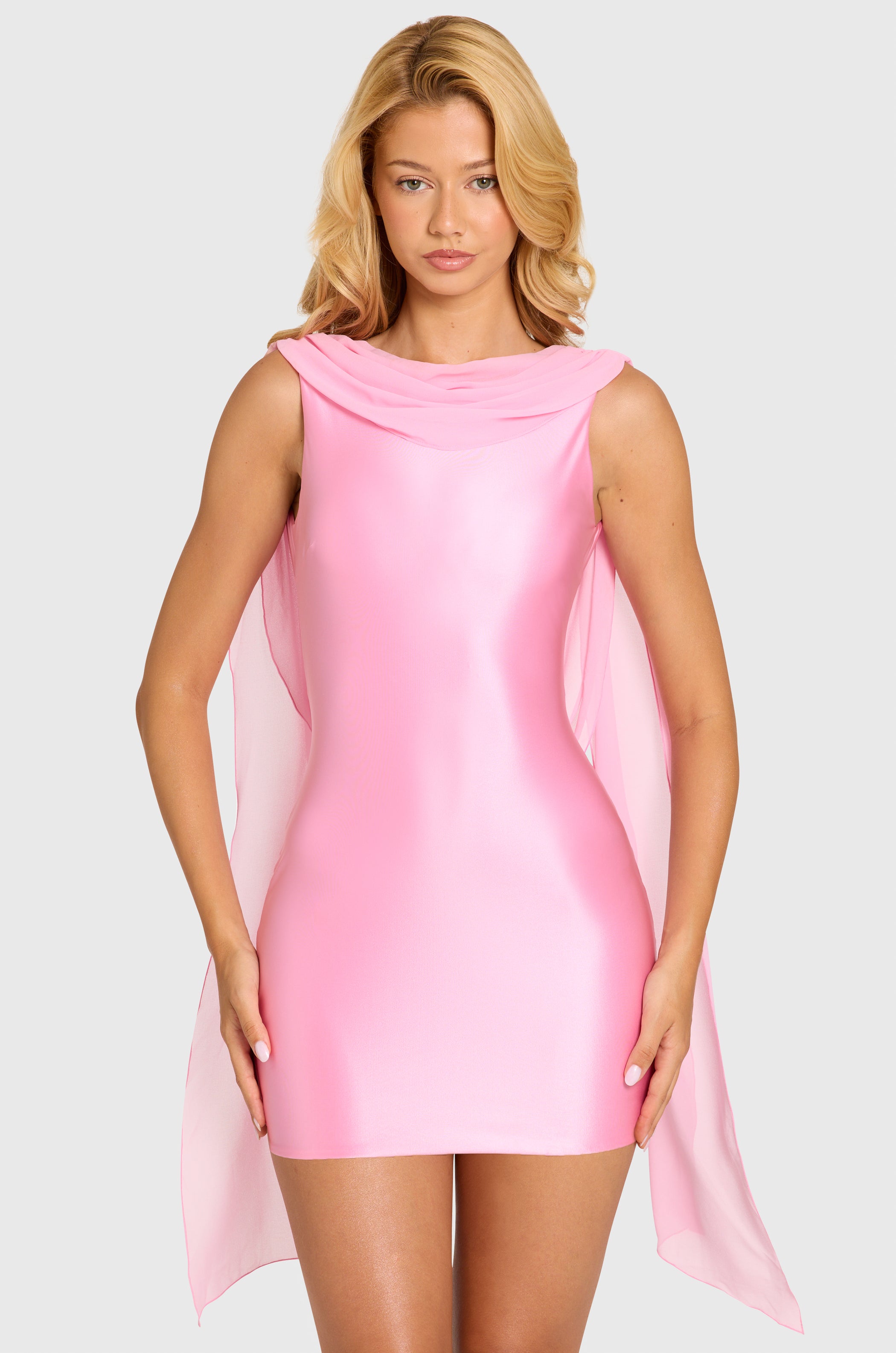Satin Draped Mini Dress in Blossom - 1