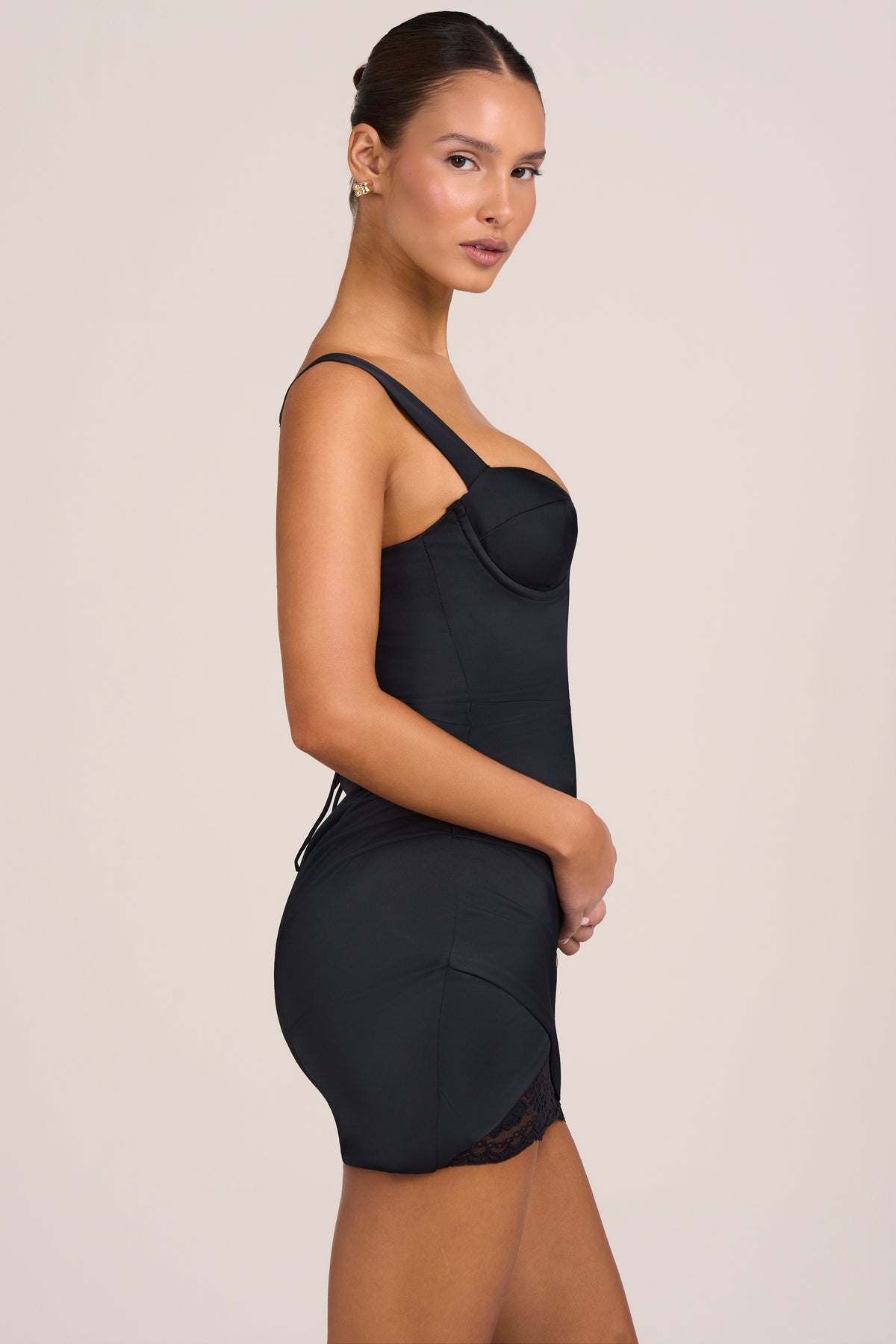 Satin Mini Dress in Black