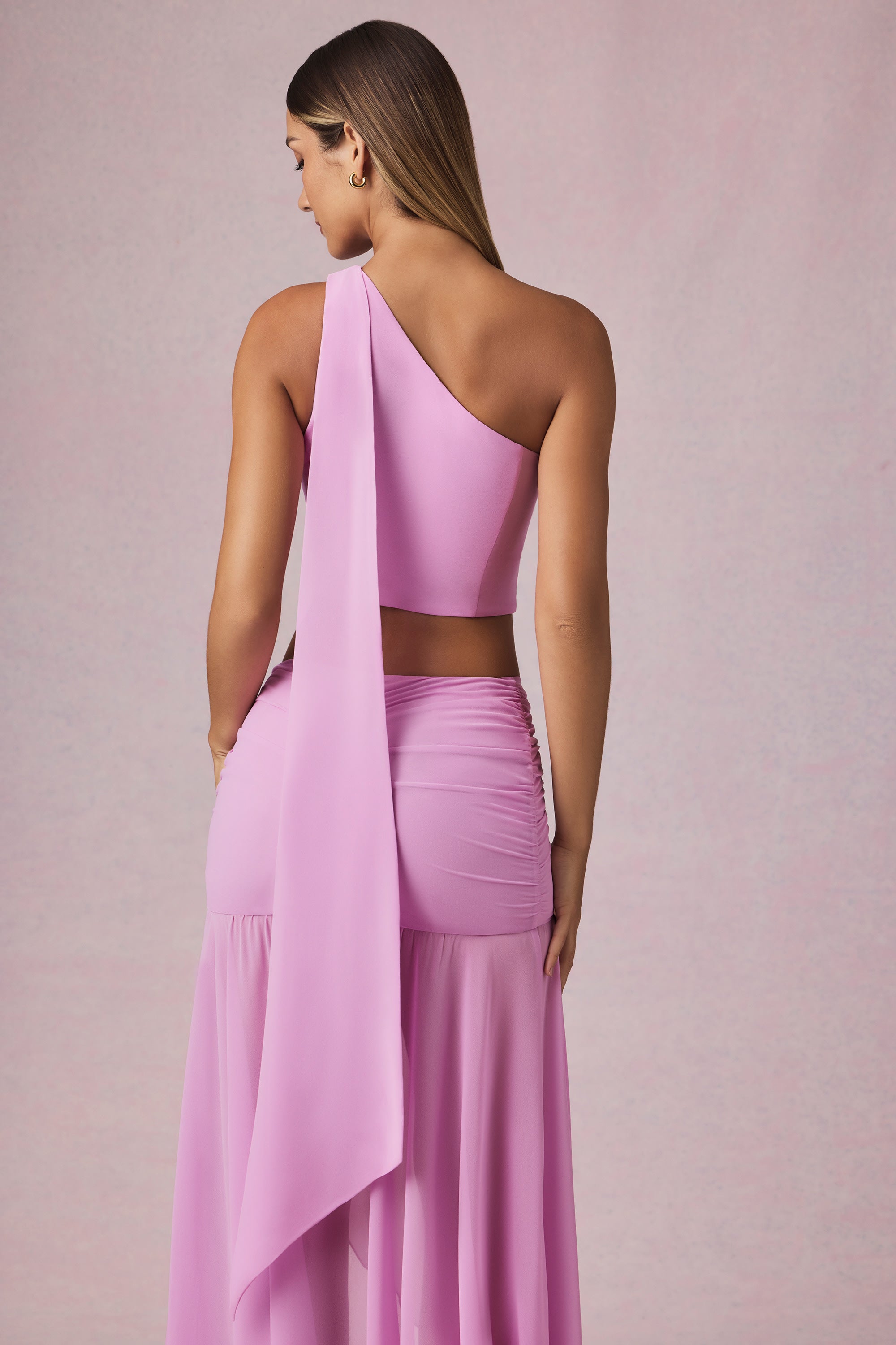Scarf-Detail One-Shoulder Top in Pink Orchid - 2