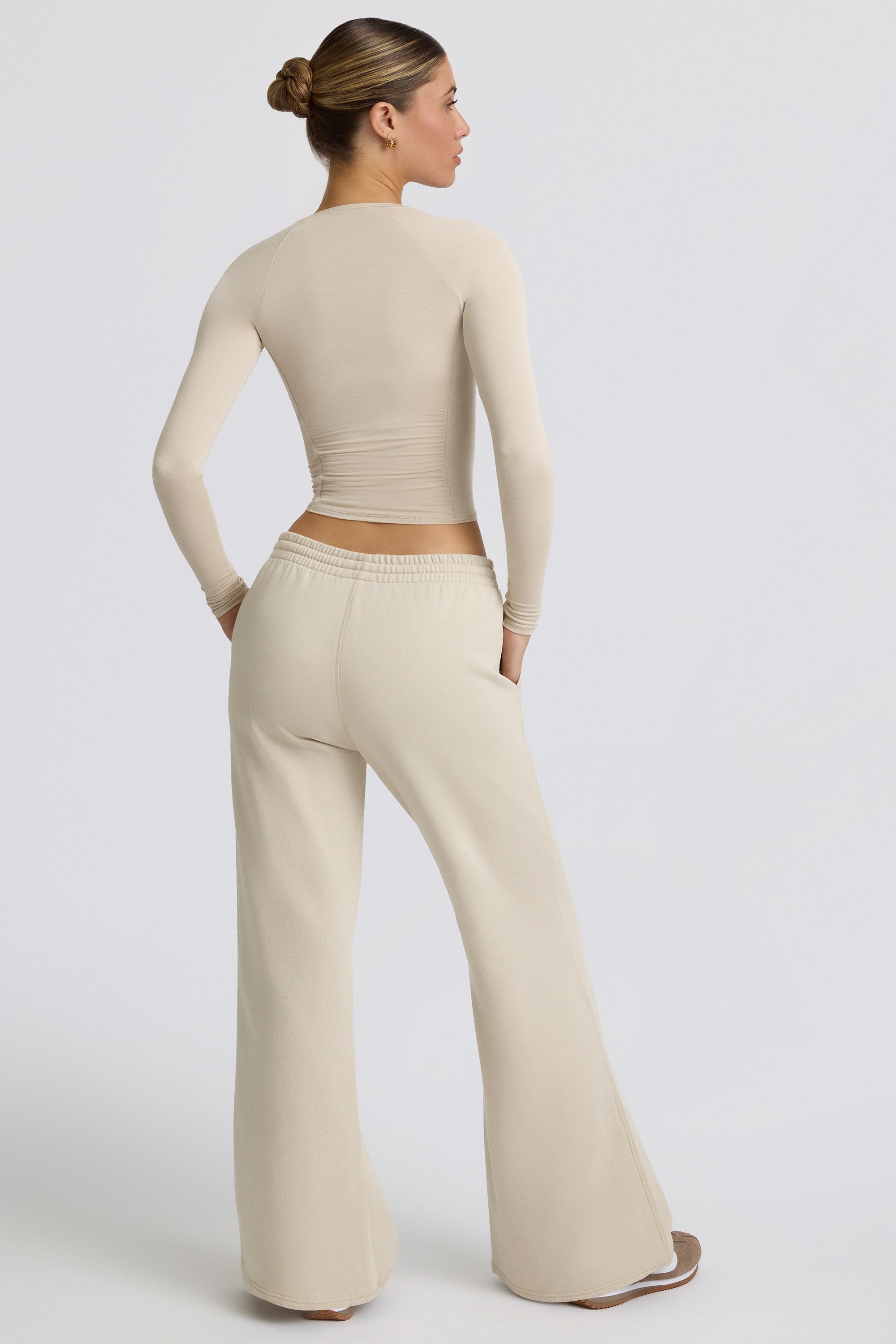 Low-Rise Wide-Leg Joggers in Bone - 2