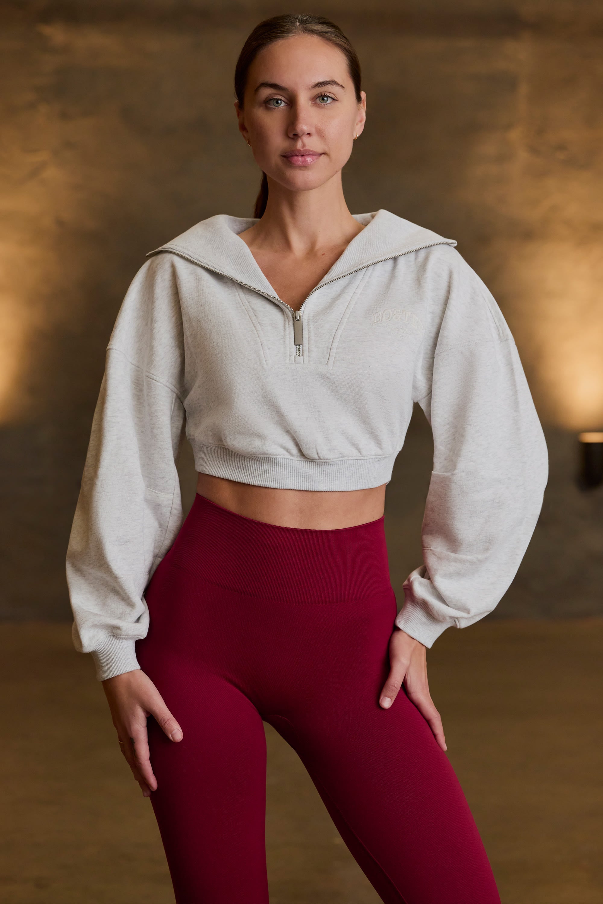Quarter-Zip Cropped Sweatshirt in Grey Marl - 2