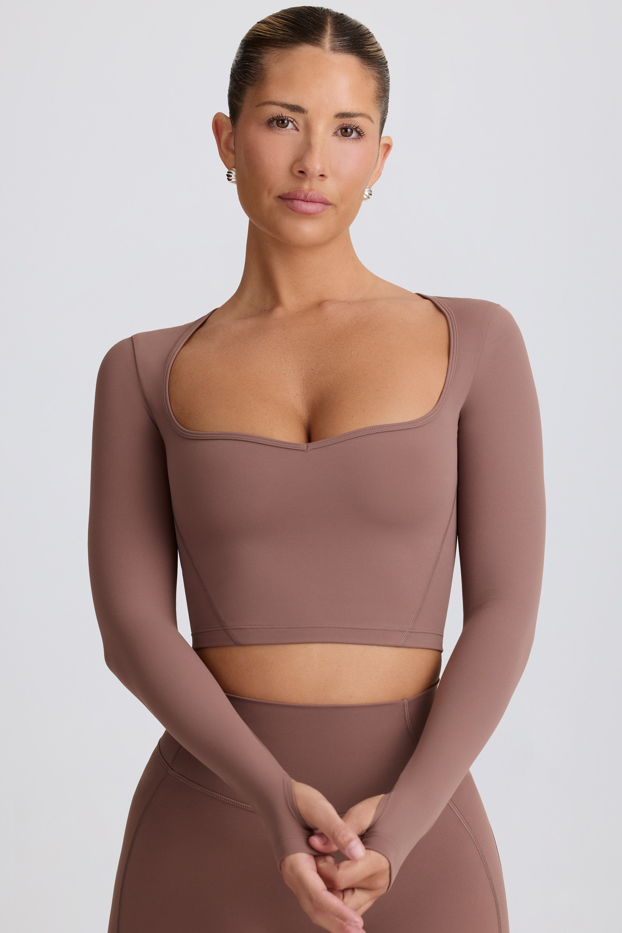 Soft Active Sweetheart-Neck Crop Top in Mocha - 1